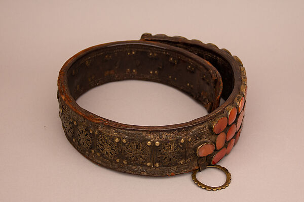 Belt, Leather, brass, carnelians