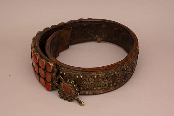 Belt, Leather, brass, carnelians