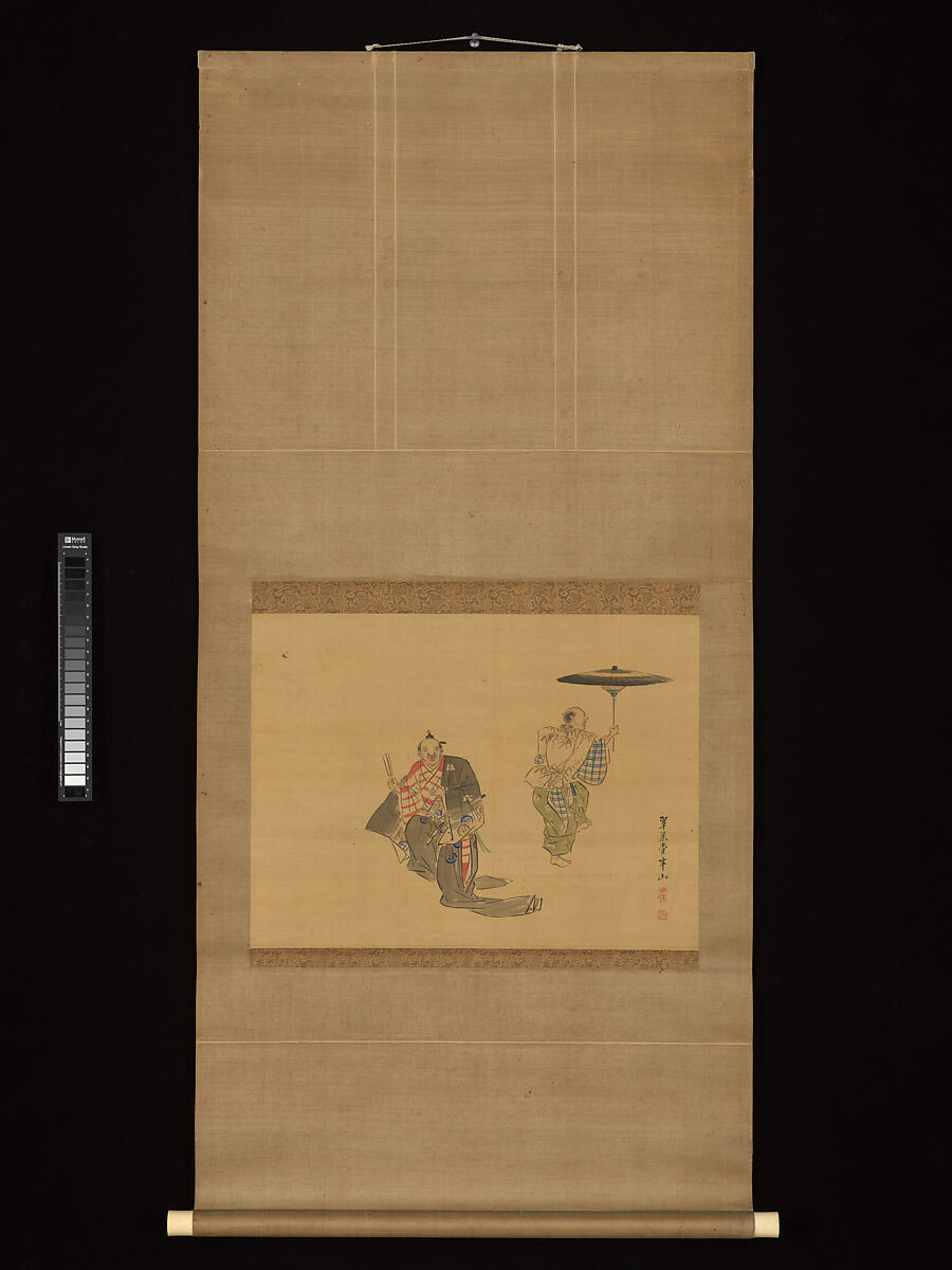 Kyogen Performers, Attributed to Hanzan (Matsukawa) (Japanese, 1820–1882), Hanging scroll; ink and color on paper, Japan
