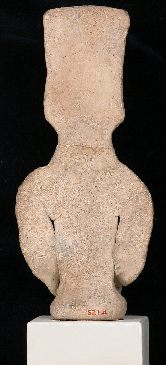 Figurine of a Seated Drum Player, Earthenware; unglazed