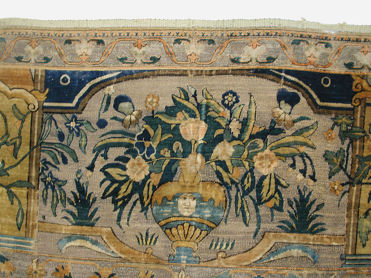 Pictorial Carpet, Silk (warp, weft, and pile), metal wrapped thread; asymmetrically knotted pile, brocaded