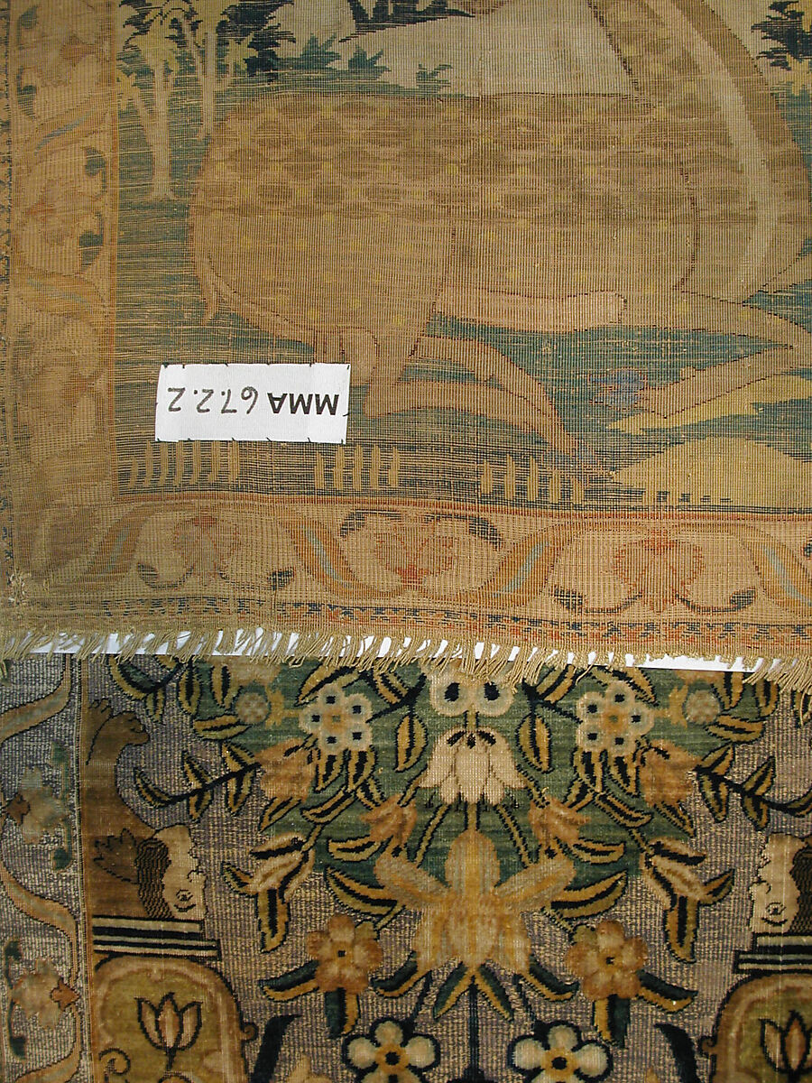 Pictorial Carpet, Silk (warp, weft, and pile), metal wrapped thread; asymmetrically knotted pile, brocaded