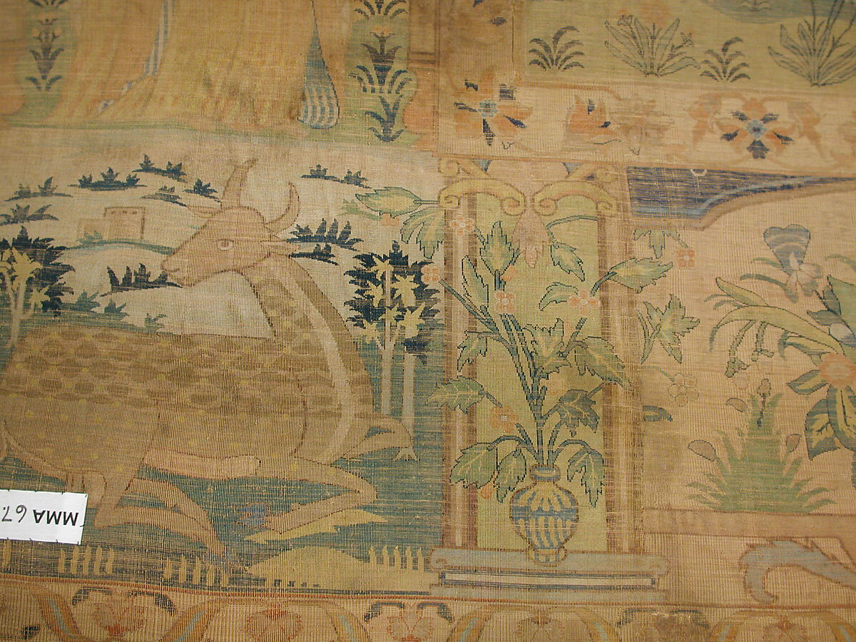 Pictorial Carpet, Silk (warp, weft, and pile), metal wrapped thread; asymmetrically knotted pile, brocaded