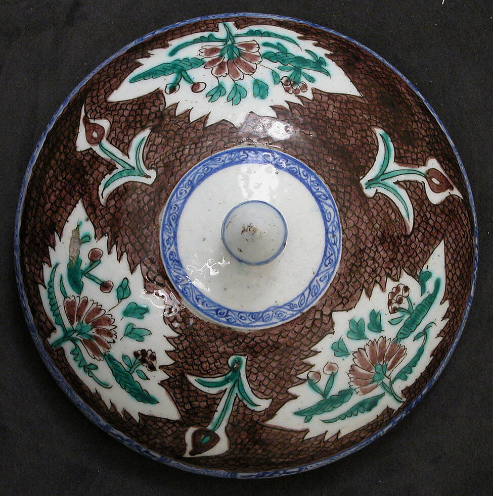 Bowl with Lid, Stonepaste; polychrome painted under transparent glaze