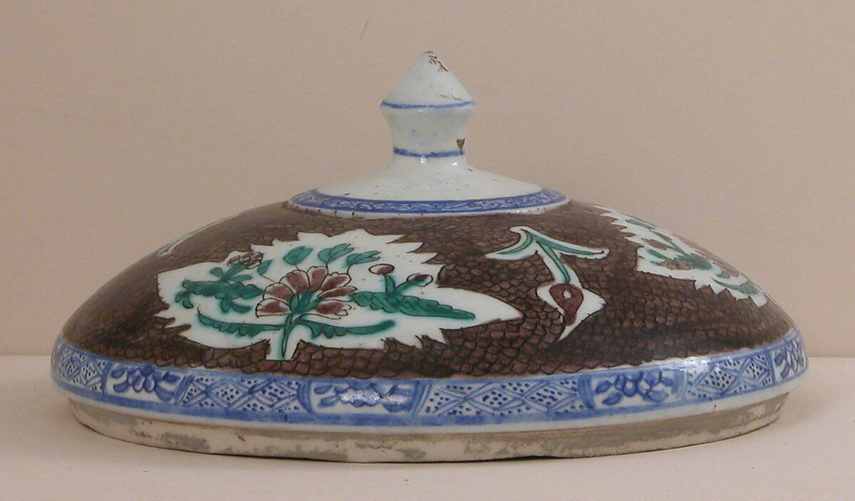 Bowl with Lid, Stonepaste; polychrome painted under transparent glaze