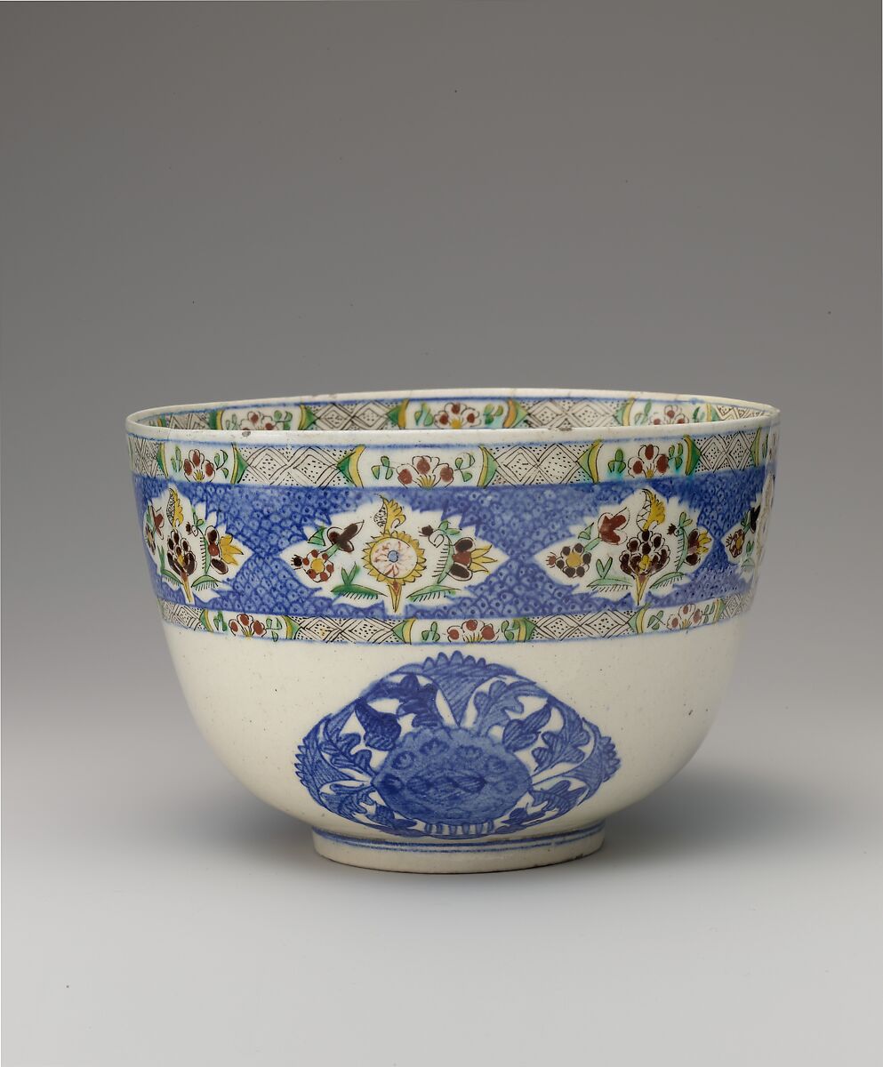 Bowl with Lid, Stonepaste; polychrome painted under transparent glaze 