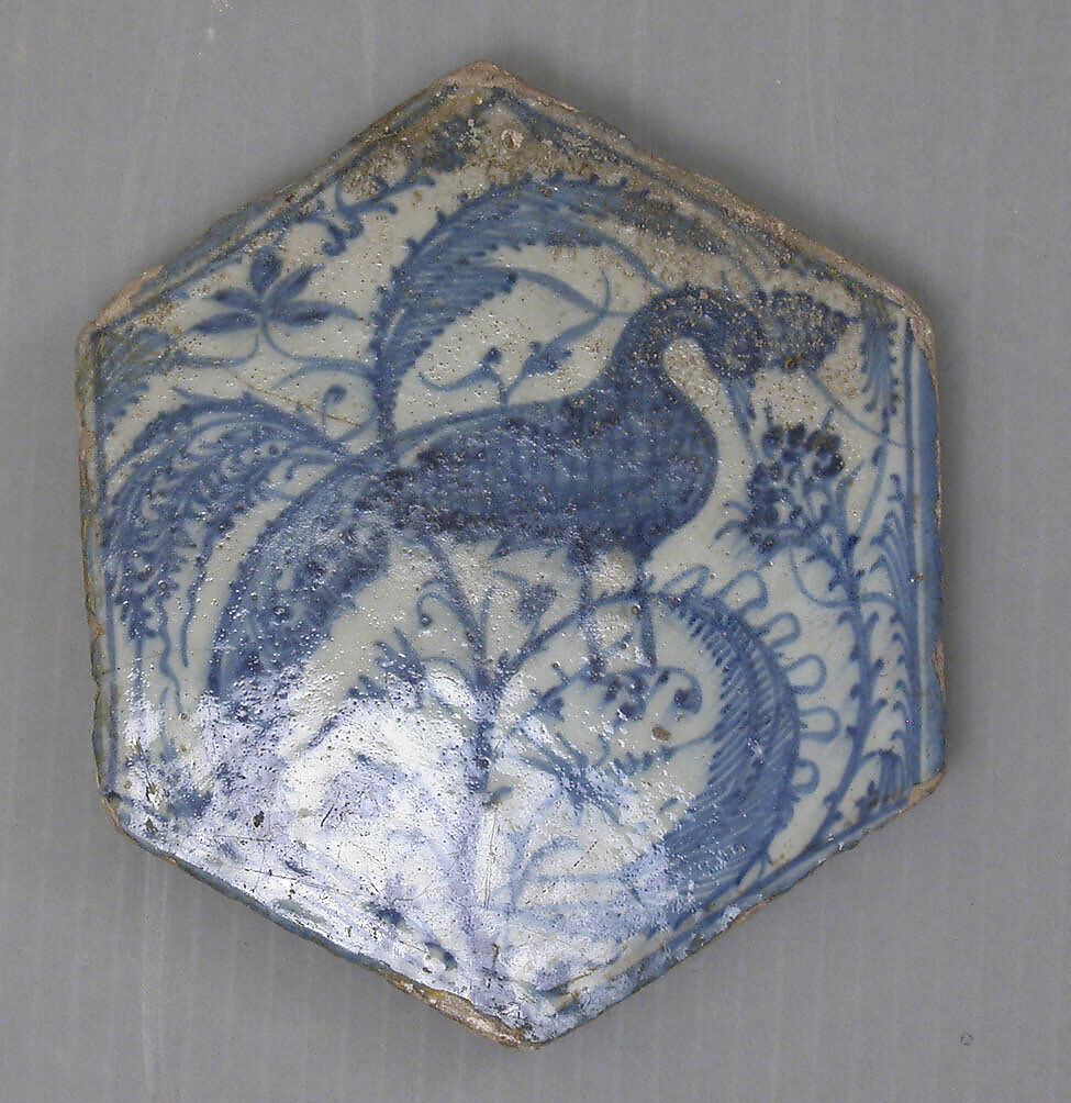 Hexagonal Tile, Stonepaste; underglaze painted 