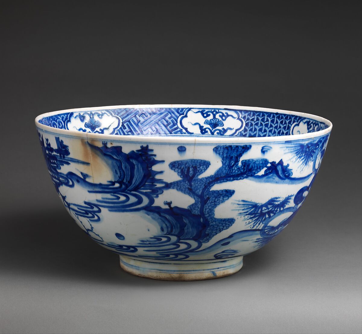 Imitation Blue-and-White Bowl, Stonepaste; painted in blue under transparent glaze 