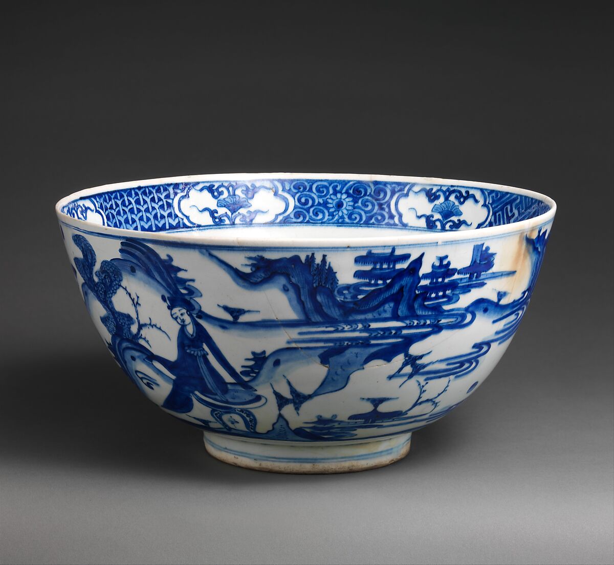 Imitation Blue-and-White Bowl, Stonepaste; painted in blue under transparent glaze
