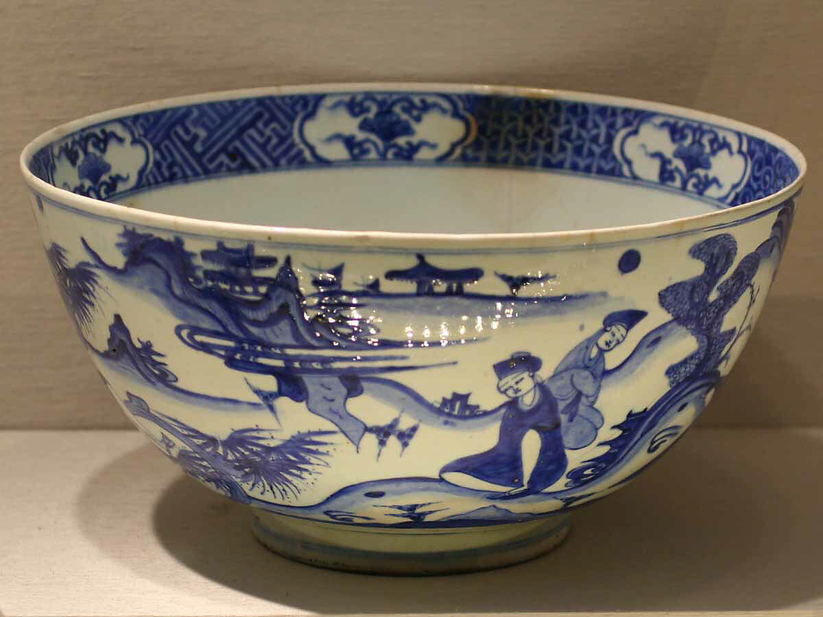 Imitation Blue-and-White Bowl, Stonepaste; painted in blue under transparent glaze