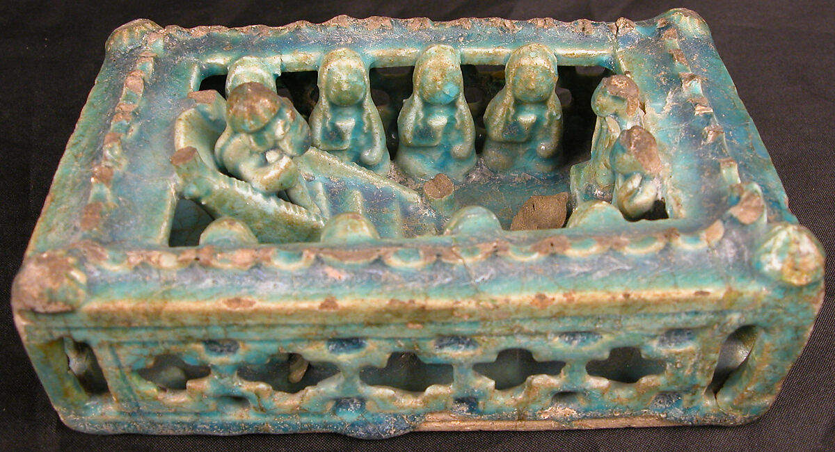 Model of a House with Festive Scene, Stonepaste; molded, modeled, glazed in transparent turquoise
