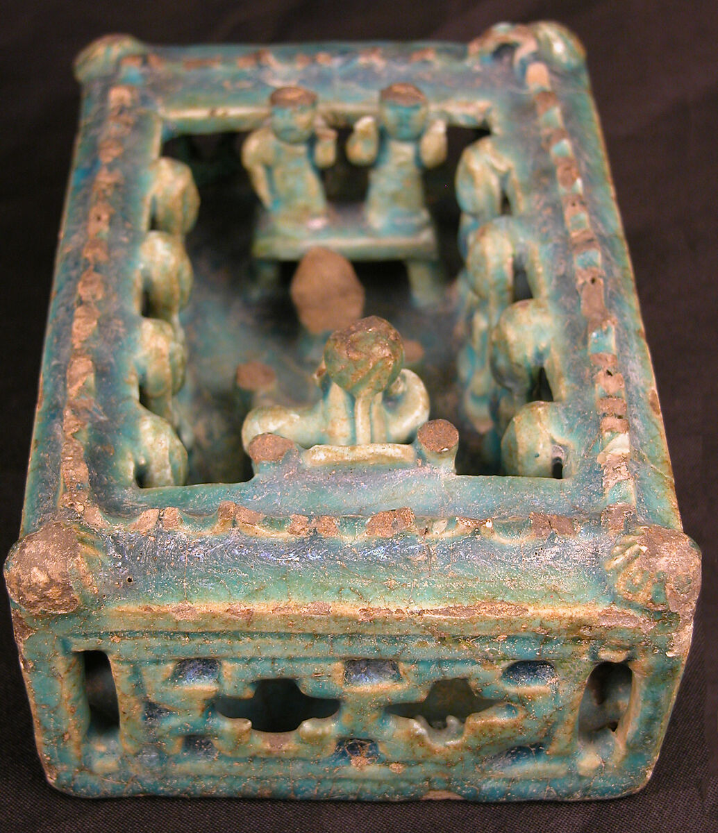 Model of a House with Festive Scene, Stonepaste; molded, modeled, glazed in transparent turquoise