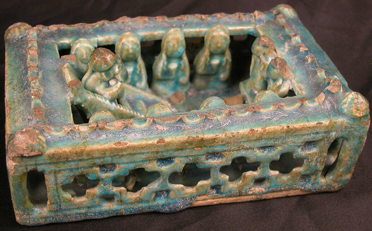 Model of a House with Festive Scene, Stonepaste; molded, modeled, glazed in transparent turquoise
