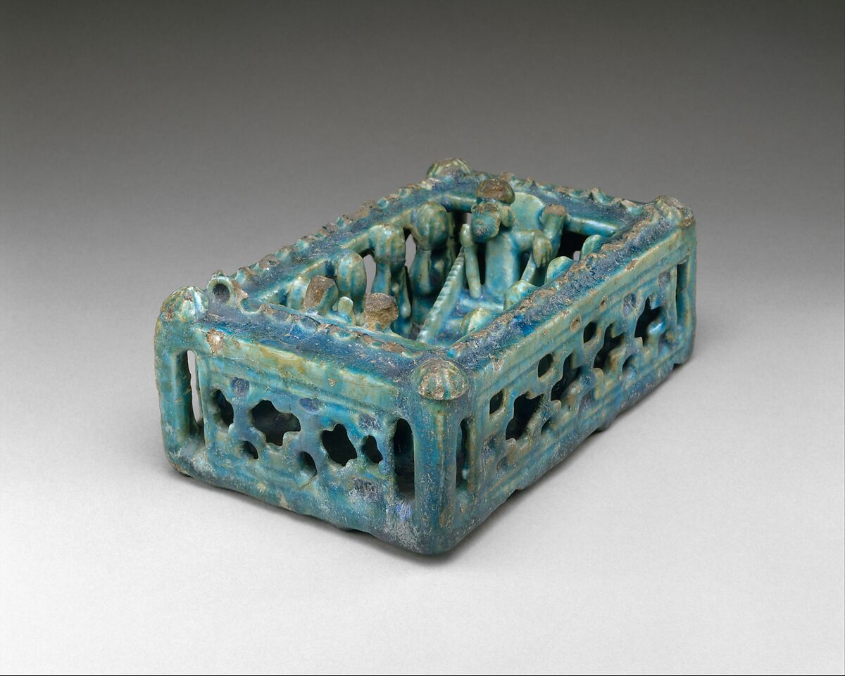 Model of a House with Festive Scene, Stonepaste; molded, modeled, glazed in transparent turquoise