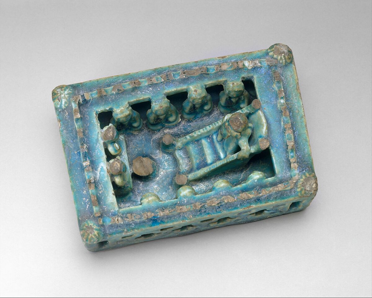Model of a House with Festive Scene, Stonepaste; molded, modeled, glazed in transparent turquoise