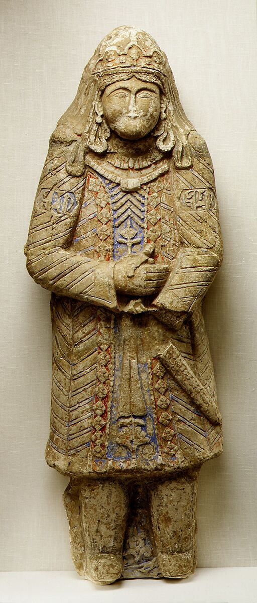 Standing Figure with Jeweled Headdress, Gypsum plaster; modeled, carved, polychrome-painted, gilded