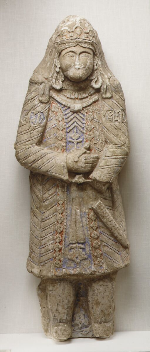 Standing Figure with Jeweled Headdress, Gypsum plaster; modeled, carved, polychrome-painted, gilded