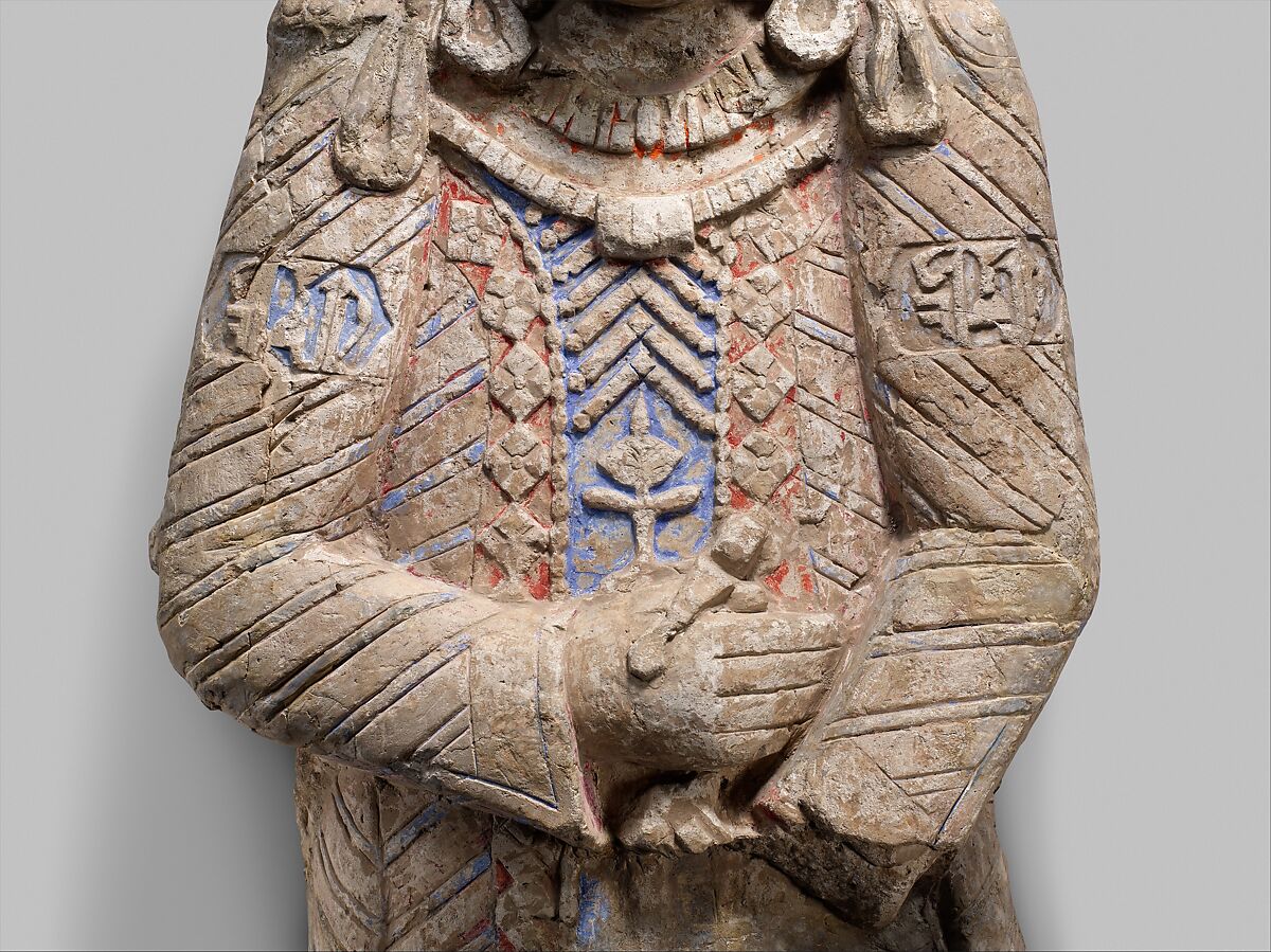 Standing Figure with Jeweled Headdress, Gypsum plaster; modeled, carved, polychrome-painted, gilded