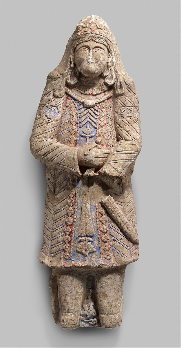 Standing Figure with Jeweled Headdress, Gypsum plaster; modeled, carved, polychrome-painted, gilded 