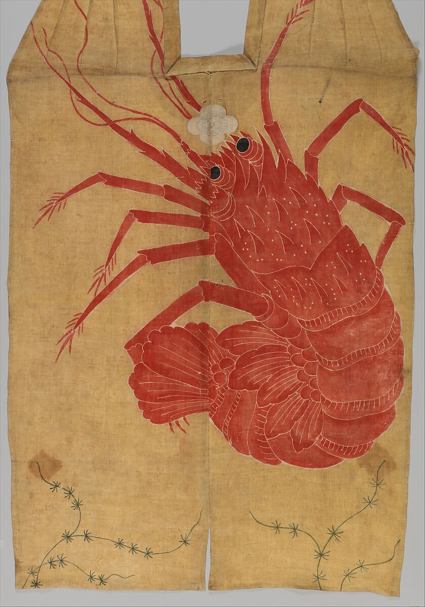 Kyōgen Overvest (kataginu) with Japanese Lobster, Resist-dyed and painted on plain weave hemp, Japan 