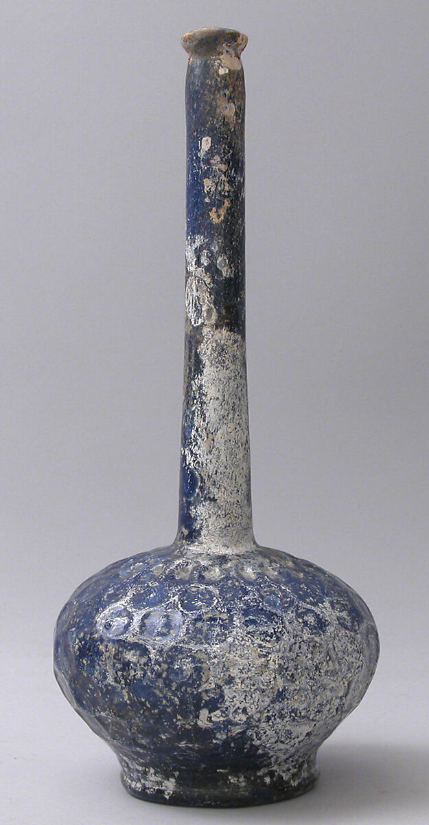 Tall-Necked Bottle, Glass, blue; dip-molded, blown 