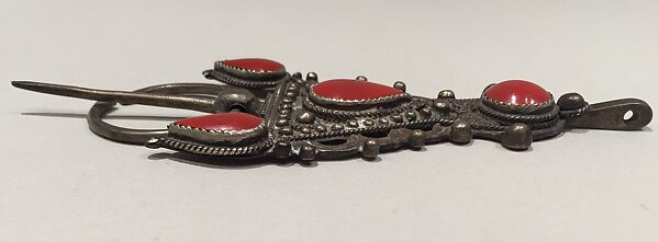 Fibula, Silver, imitation coral