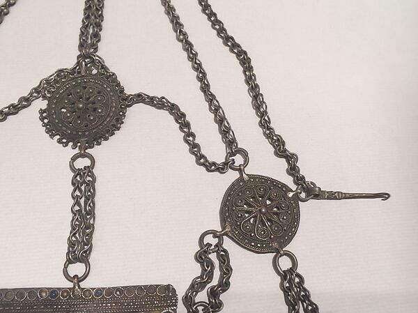 Head Ornament, Silver, with filigree and enamel, and coral