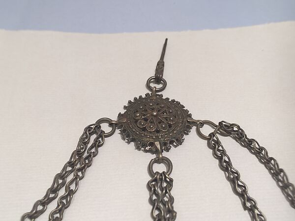 Head Ornament, Silver, with filigree and enamel, and coral