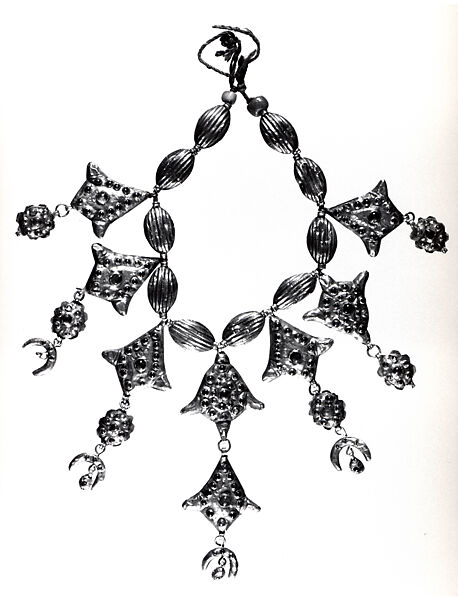 Necklace, Silver (?), gilded; red, green and yellow glass