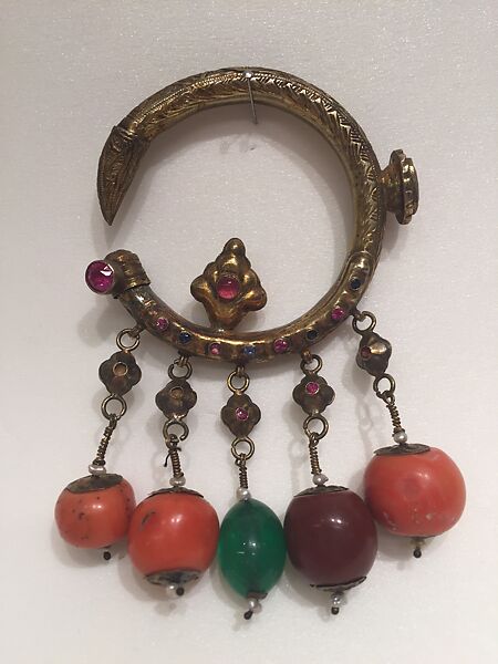 Ear Ornament (Tikhrazin or Douwwah), One of a Pair, Metal, coral, and glass