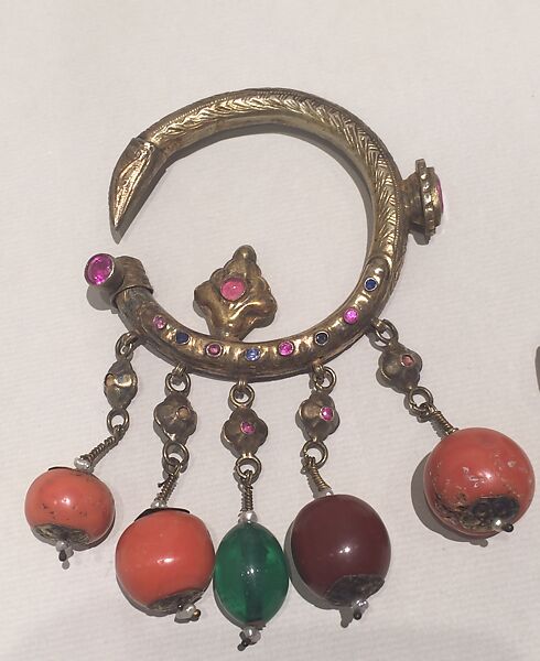 Ear Ornament (Tikhrazin or Douwwah), One of a Pair, Metal, coral, and glass