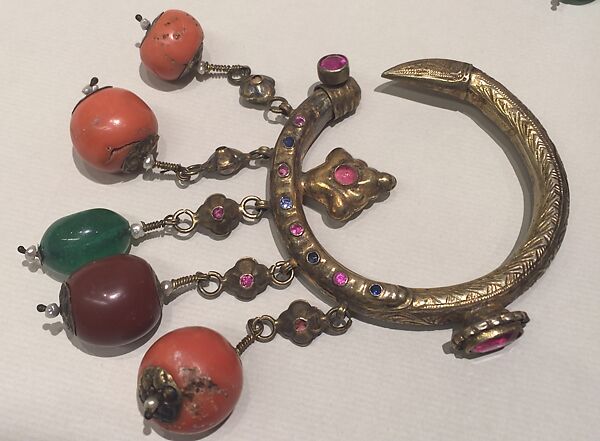 Ear Ornament (Tikhrazin or Douwwah), One of a Pair, Metal, coral, and glass