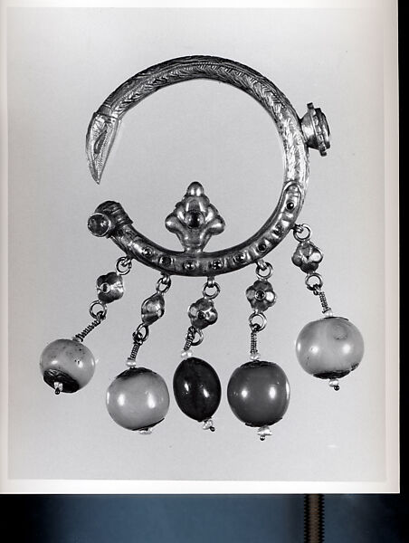 Ear Ornament (Tikhrazin or Douwwah), One of a Pair, Metal, coral, and glass