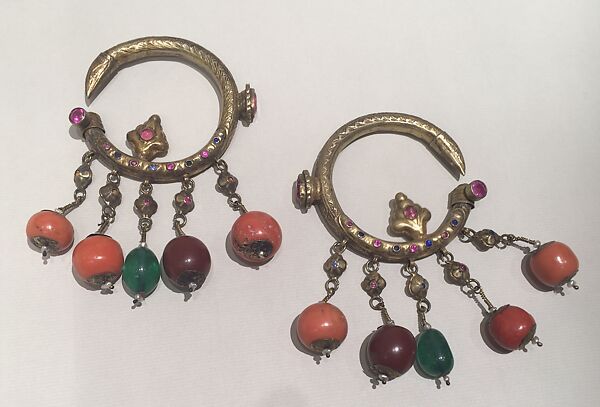 Ear Ornament (Tikhrazin or Douwwah), One of a Pair, Metal, coral, and glass 