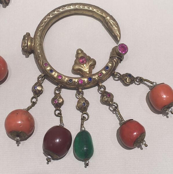 Ear Ornament (Tikhrazin or Douwwah), One of a Pair, Metal, coral, and glass