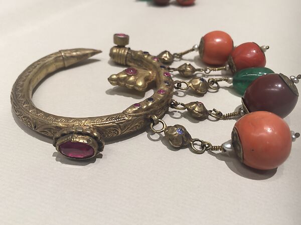 Ear Ornament (Tikhrazin or Douwwah), One of a Pair, Metal, coral, and glass