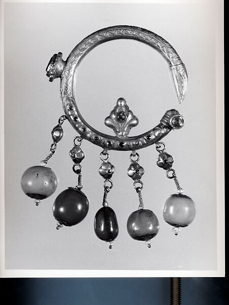 Ear Ornament (Tikhrazin or Douwwah), One of a Pair, Metal, coral, and glass