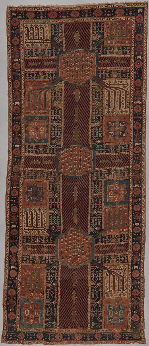 Garden Carpet, Cotton (warp and weft), wool (pile); symmetrically knotted pile 