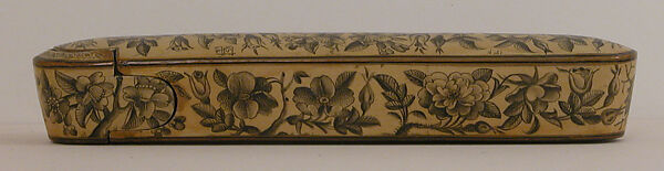 Pen Box (Qalamdan) with Bird and Flower Design, Papier-maché; painted, gilded, and lacquered 