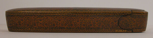 Pen Box (Qalamdan), Pasteboard, painted with opaque watercolor and gold leaf under lacquer, gilt, brass