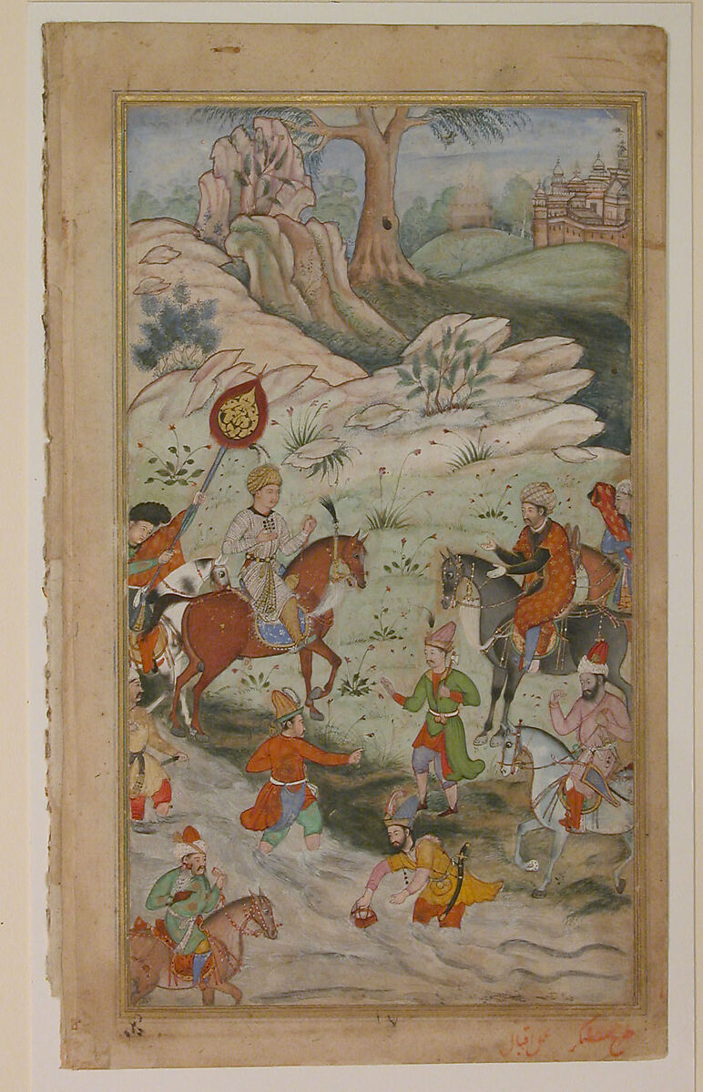 "Meeting between Babur and Sultan 'Ali Mirza near Samarqand", Folio from a Baburnama (The Book of Babur), Ink, opaque watercolor, and gold on paper 