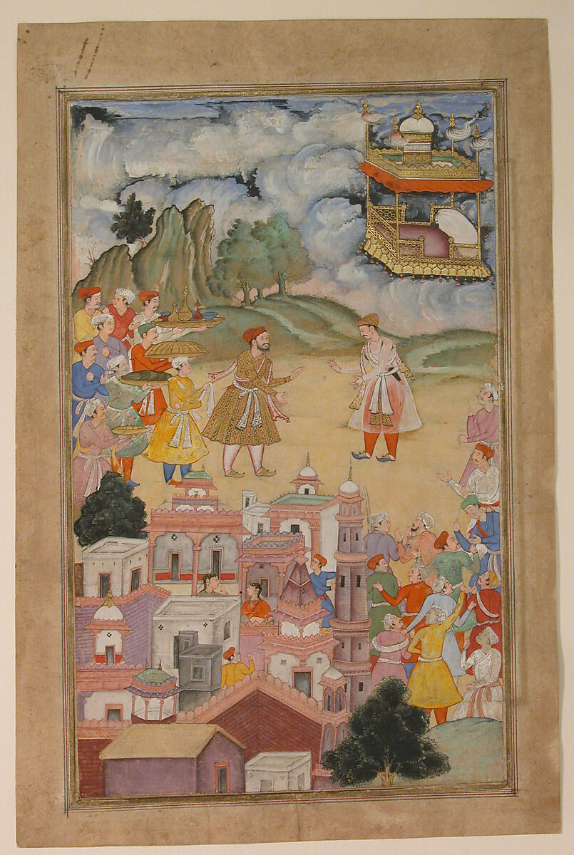 "King Sal Visits Kala Yavana", Folio from a Harivamsa (Legend of Hari (Krishna)), Ink, opaque watercolor, and gold on paper