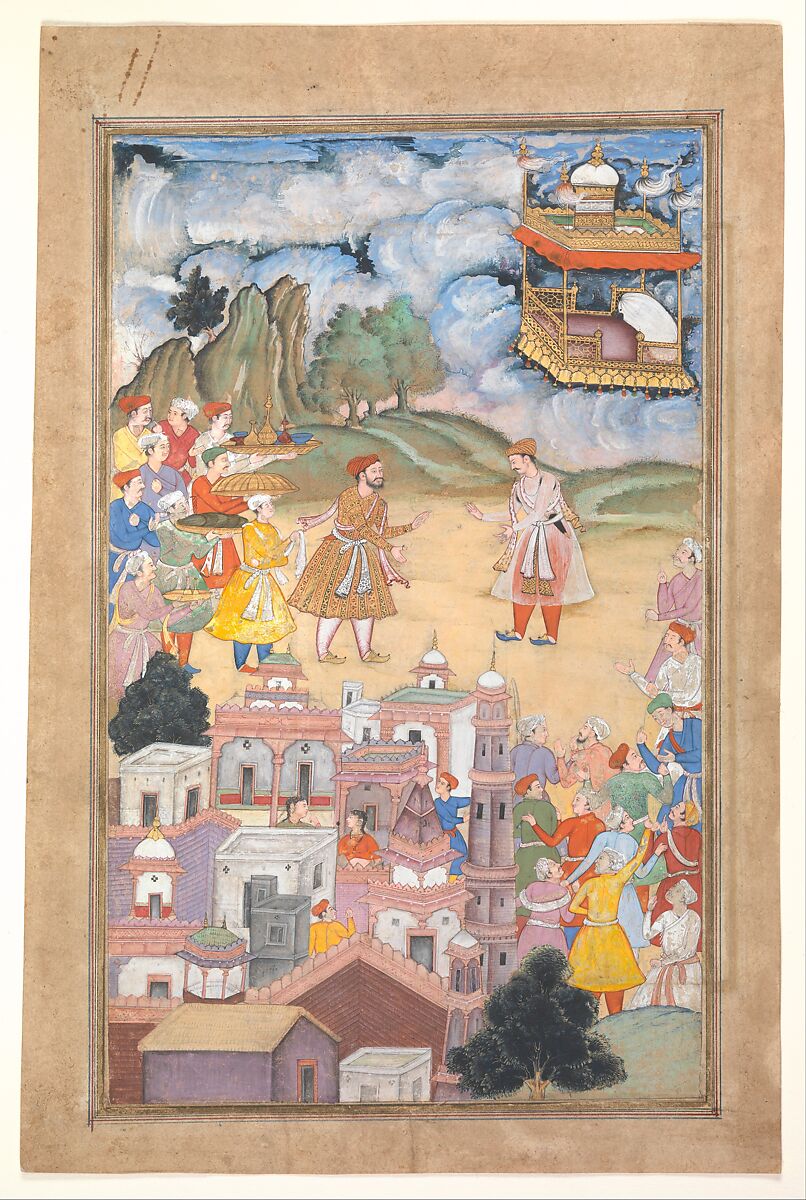 "King Sal Visits Kala Yavana", Folio from a Harivamsa (Legend of Hari (Krishna)), Ink, opaque watercolor, and gold on paper 