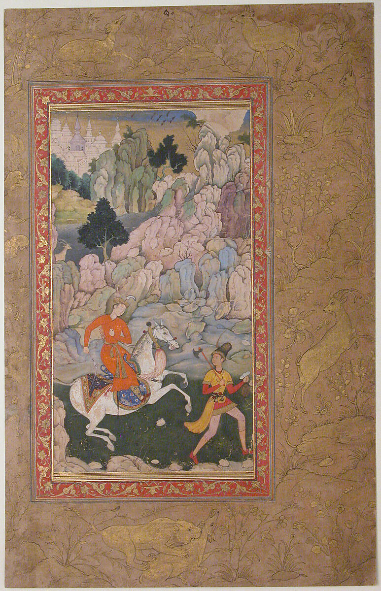 Prince Riding Prancing Horse, Ink, opaque watercolor, and gold on paper