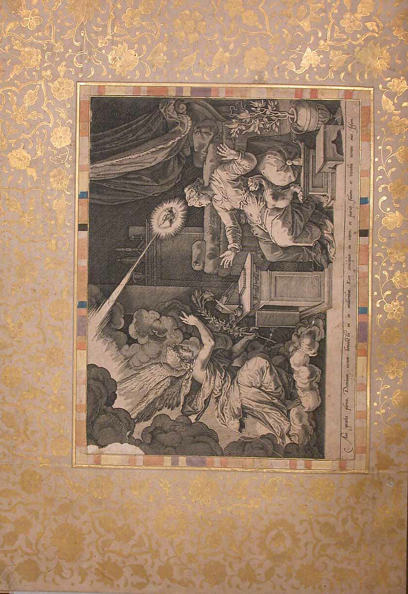 "The Annunciation," Folio from the Bellini Album, Ink, opaque watercolor, and gold on paper