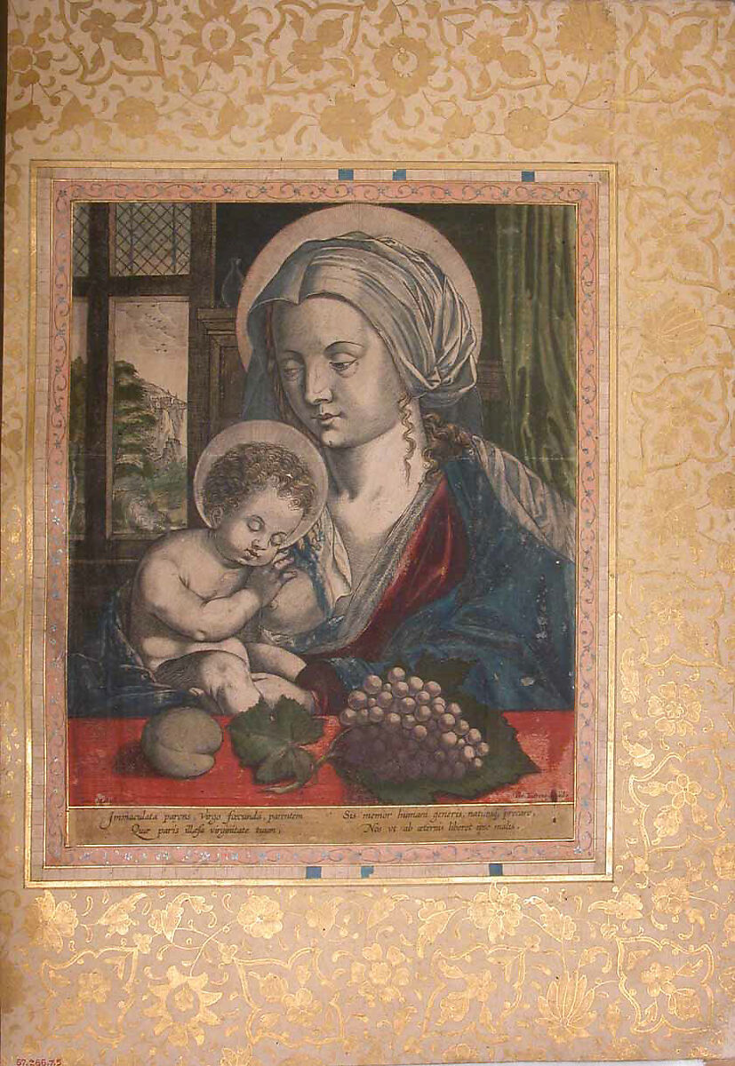 "Virgin and Child," Folio from the Bellini Album, Ink, opaque watercolor, and gold on paper