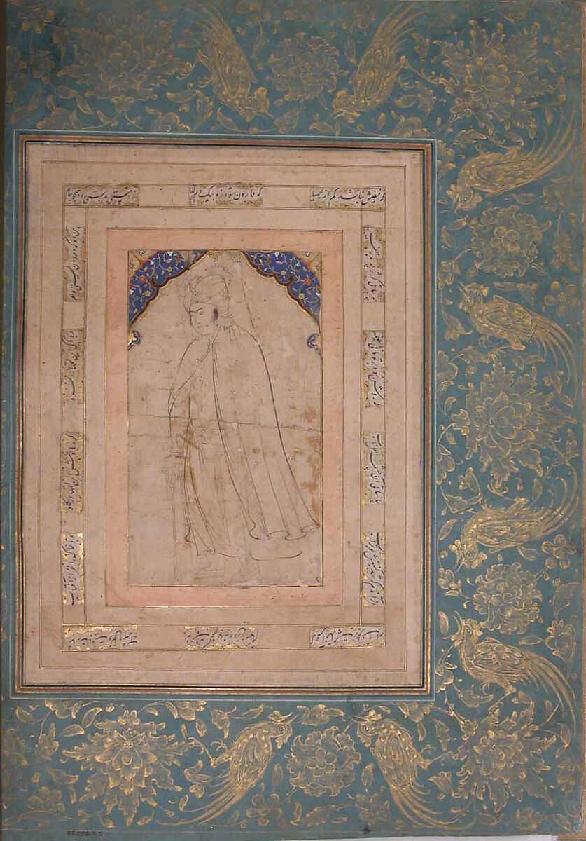 "Standing Youth in a Cape," Folio from the Bellini Album, Ink, opaque watercolor, and gold on paper