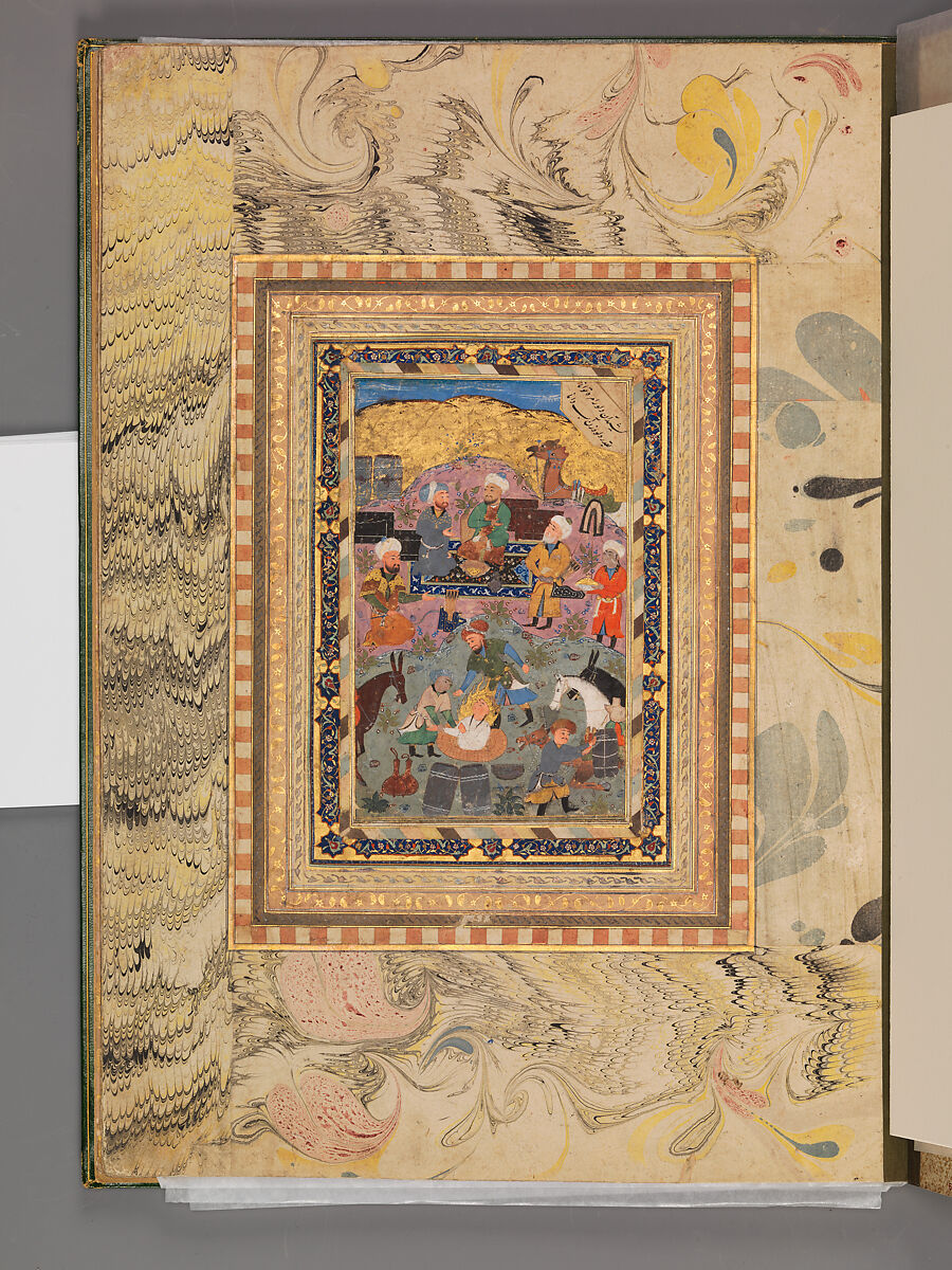 "Calligraphic Composition in Shape of Peacock," Folio from the Bellini Album, Ink, opaque watercolor, and gold on paper