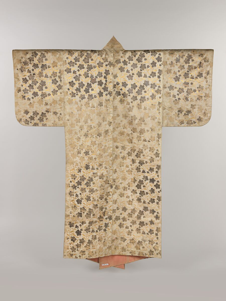 Noh Costume (Surihaku) with Chinese Bellflowers, Gold and silver leaf on silk satin, Japan 