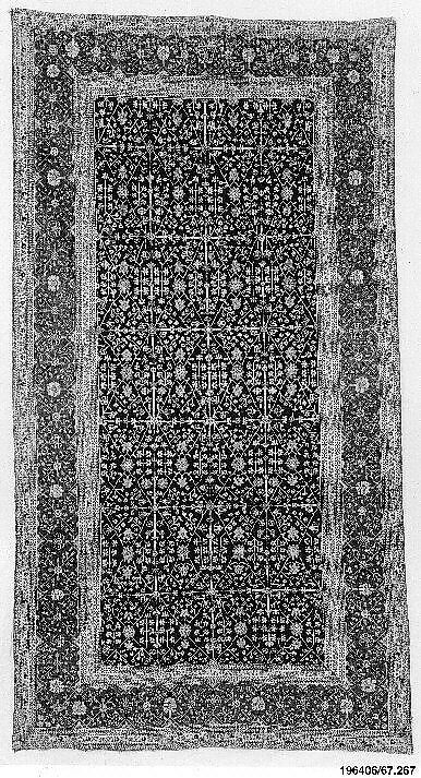 Millefleur Carpet with a Flower-and-Trellis Pattern, Cotton (warp and weft), wool (pile); asymmetrically knotted pile